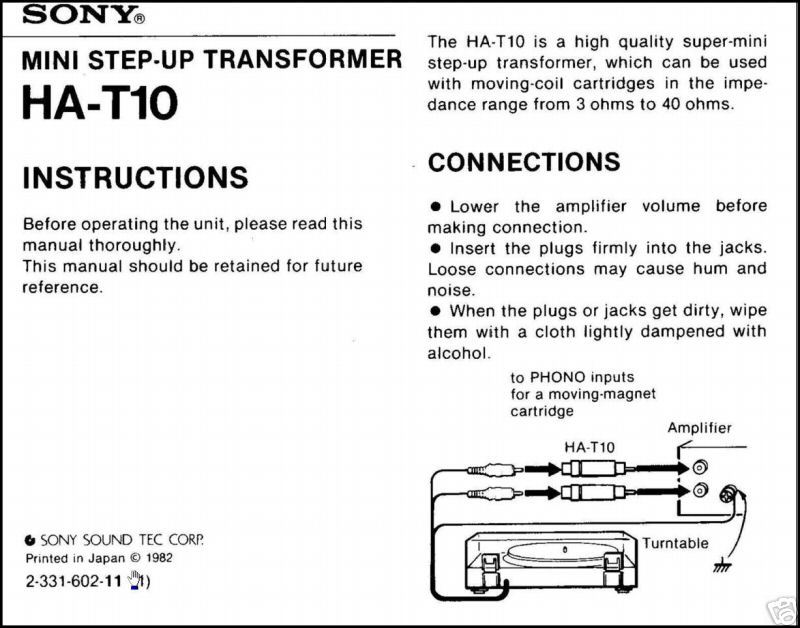 Sony HA-T10 Step-up Transformer - Audio Asylum Trader